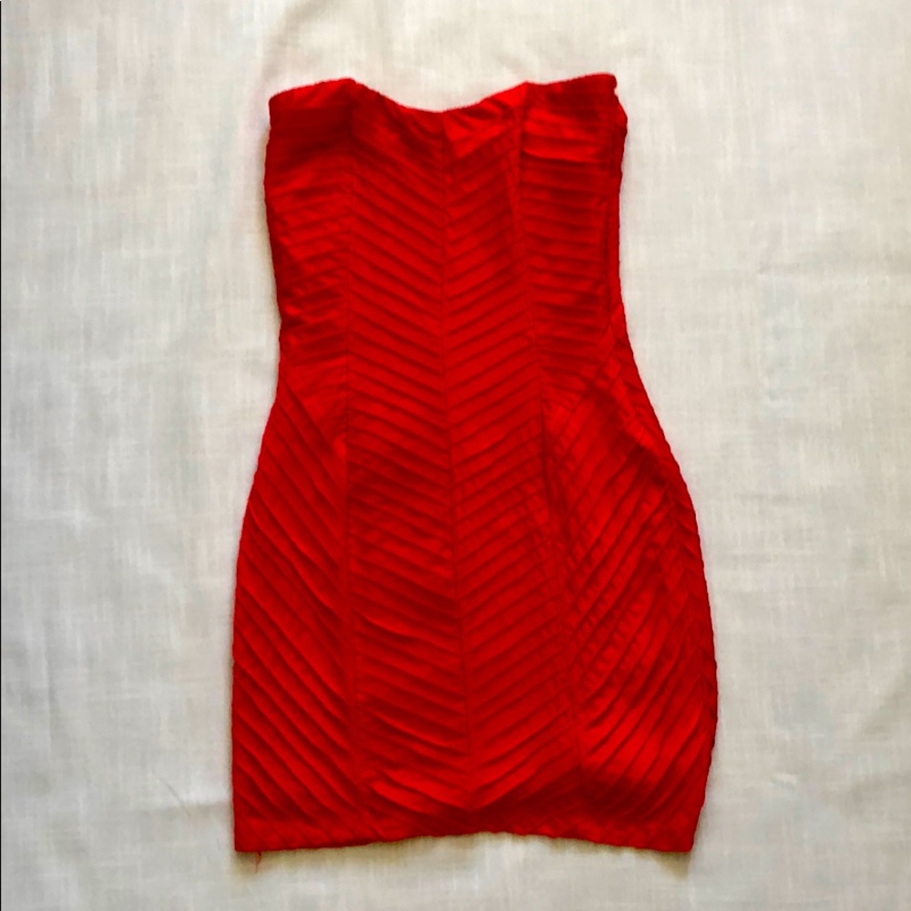 Red Bebe Strapless Dress
